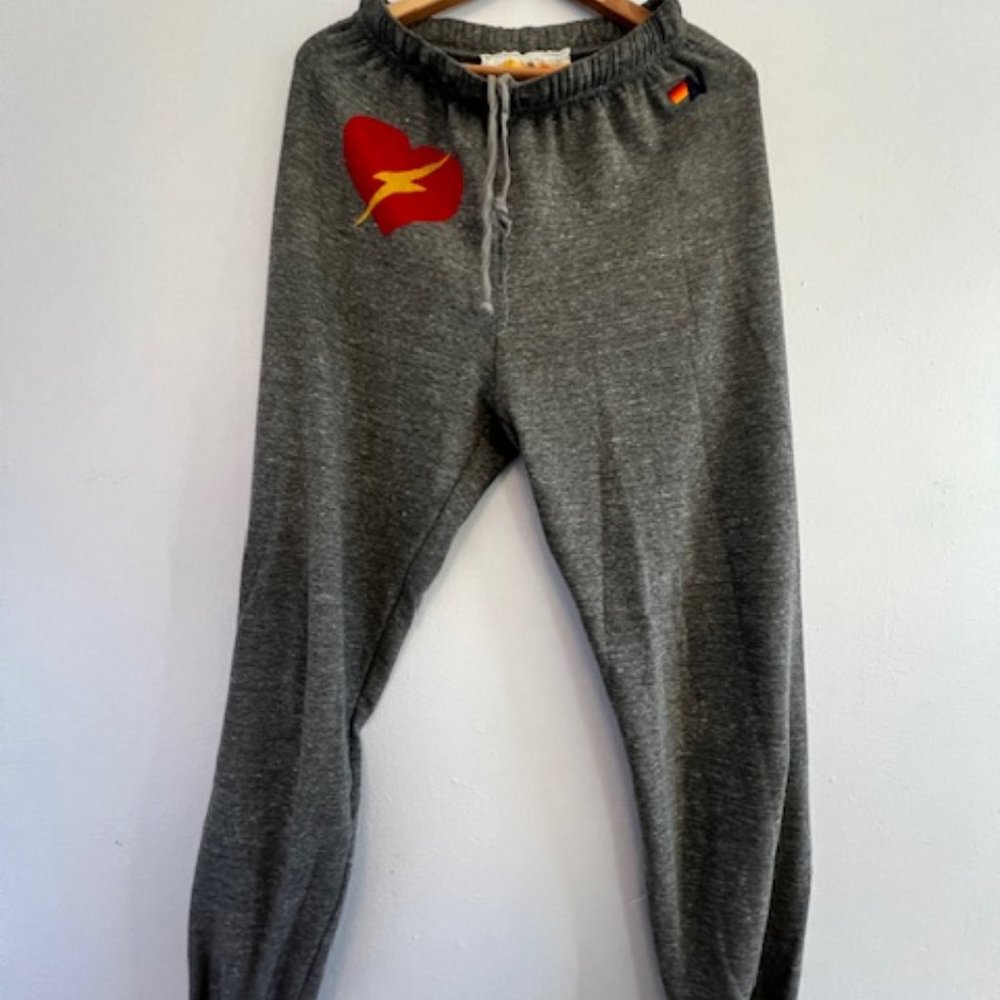 Aviator Nation Bolt Heart Graphic Sweatpants ~ Size Medium